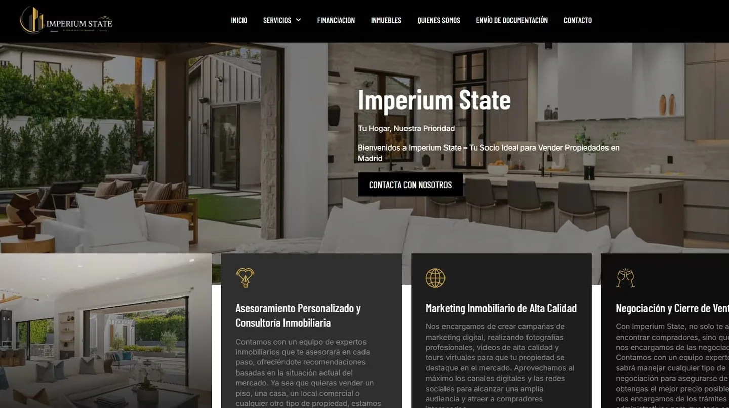 Página web de Imperium State, inmobiliaria en Madrid