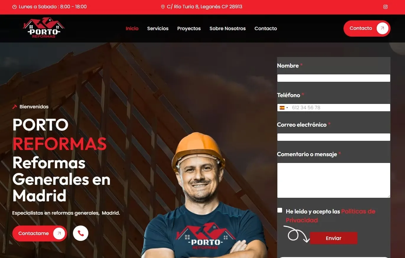 Página web de Porto Reformas, empresa de reformas en Madrid