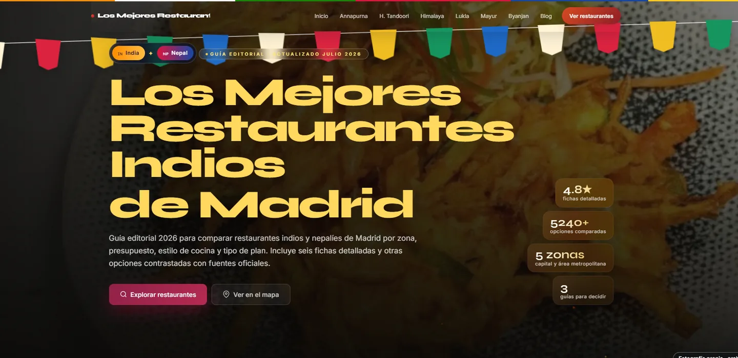 Página web de Los Mejores Restaurantes Indios de Madrid